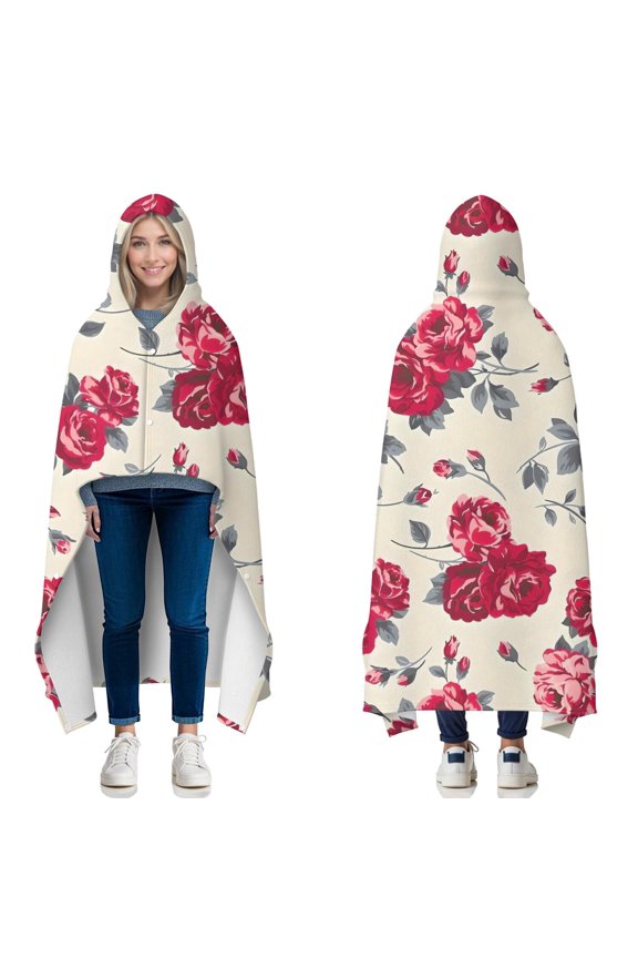 Wearable Blanket,Pioneer Flower Floral Print Pattern Hooded Wearable Flannel Blanket for Adults & Teens with Buckle,Winter Poncho Shawl Wrap Cape,60"x80"
