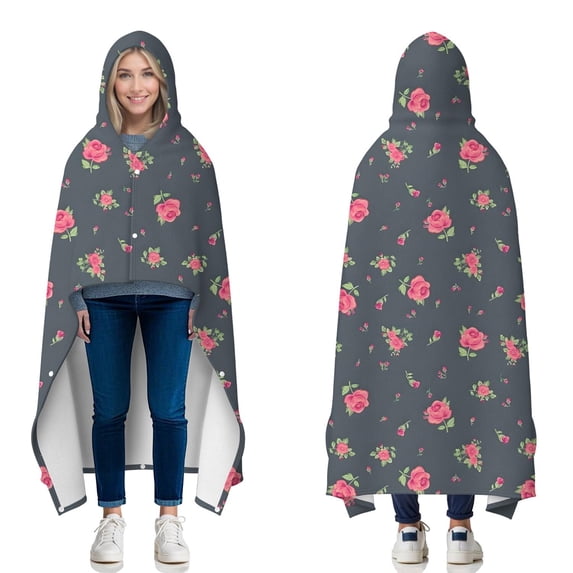 Wearable Blanket,Pioneer Flower Floral Print Pattern Hooded Wearable Flannel Blanket for Adults & Teens with Buckle,Winter Poncho Shawl Wrap Cape,60"x80"