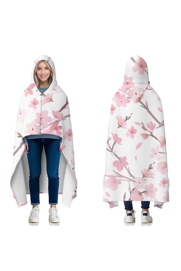 Wearable Blanket,Pioneer Flower Floral Print Pattern Hooded Wearable Flannel Blanket for Adults & Teens with Buckle,Winter Poncho Shawl Wrap Cape,60"x80"