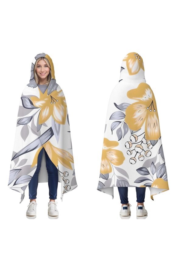 Wearable Blanket,Pioneer Flower Floral Print Pattern Hooded Wearable Flannel Blanket for Adults & Teens,Winter Poncho Shawl Wrap Cape Cozy Anti-Pill,50"x60"