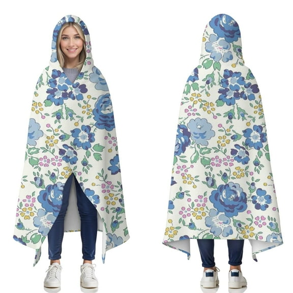 Wearable Blanket,Pioneer Flower Floral Print Pattern Hooded Wearable Flannel Blanket for Adults & Teens,Winter Poncho Shawl Wrap Cape Cozy Anti-Pill,50"x60"