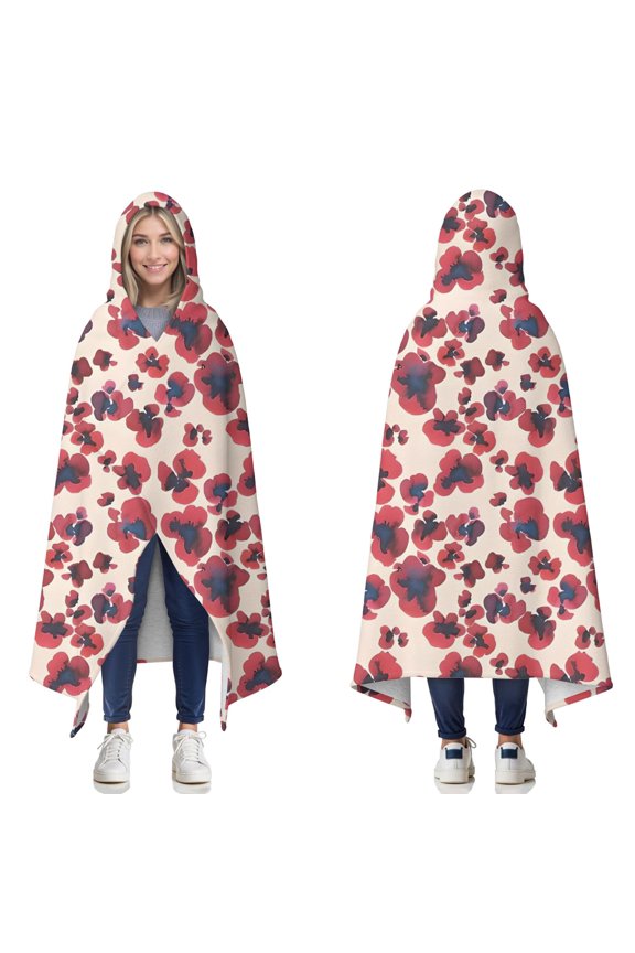Wearable Blanket,Pioneer Flower Floral Print Pattern Hooded Wearable Sherpa Blanket for Adults & Teens,Winter Poncho Shawl Wrap Cape Thick Warm,60"x80"