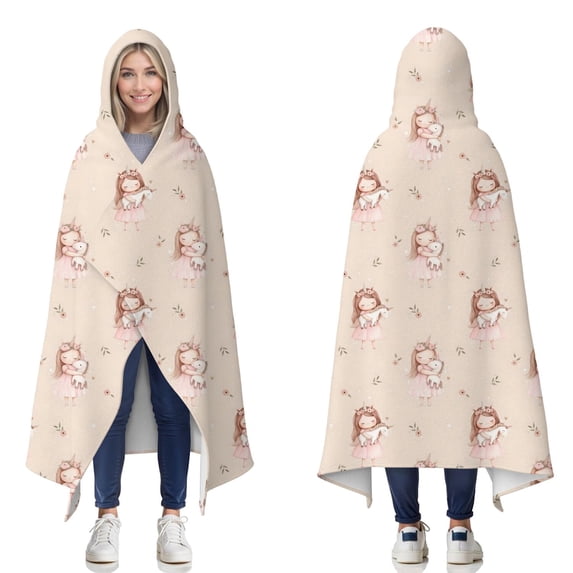 Wearable Blanket,Princess with Unicorn Pattern Hooded Wearable Flannel Blanket for Adults & Teens,Winter Poncho Shawl Wrap Cape Cozy Anti-Pill,60"x80"