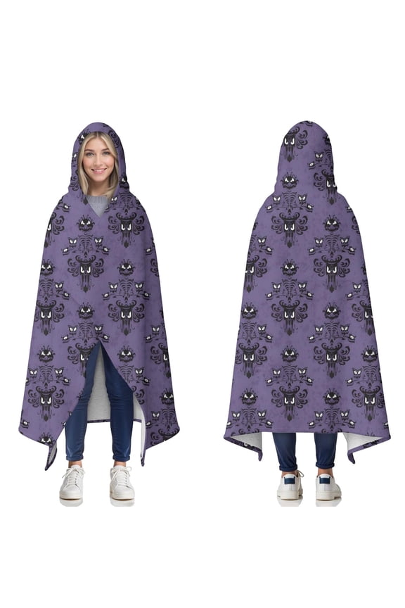 Wearable Blanket,Purple Gothic Bat Pattern Hooded Wearable Sherpa Blanket for Adults & Teens,Winter Poncho Shawl Wrap Cape Thick Warm,60"x80"