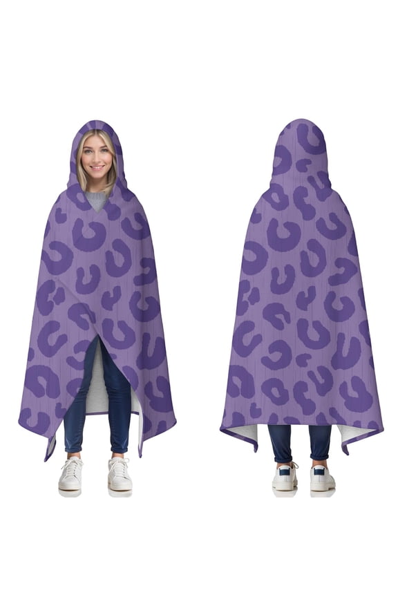 Wearable Blanket,Purple Leopard Print Hooded Wearable Sherpa Blanket for Adults & Teens,Winter Poncho Shawl Wrap Cape Thick Warm,50"x60"