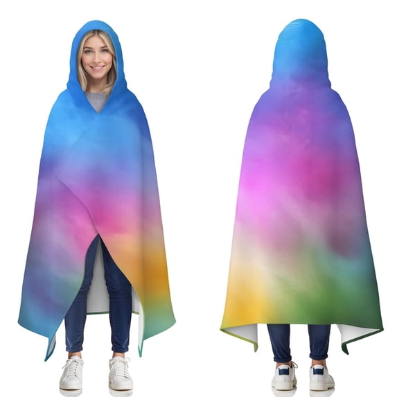 Wearable Blanket,Rainbow Tie Dye Cloud Pattern Hooded Wearable Flannel Blanket for Adults & Teens,Winter Poncho Shawl Wrap Cape Cozy Anti-Pill,50"x60"