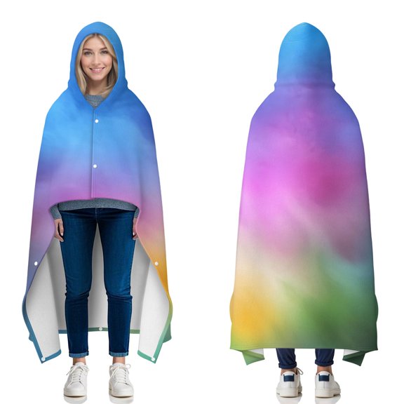 Wearable Blanket,Rainbow Tie Dye Cloud Pattern Hooded Wearable Flannel Blanket for Adults & Teens with Buckle,Winter Poncho Shawl Wrap Cape,50"x60"