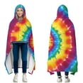 thumbnail image 1 of Wearable Blanket,Rainbow Tie Dye Concentric Circles Hooded Wearable Flannel Blanket for Adults & Teens with Buckle,Winter Poncho Shawl Wrap Cape,50"x60", 1 of 5
