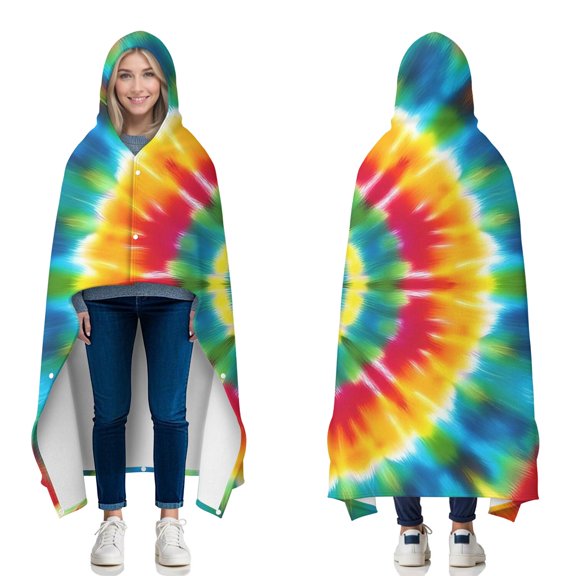 Wearable Blanket,Rainbow Tie Dye Mandala Pattern Hooded Wearable Flannel Blanket for Adults & Teens with Buckle,Winter Poncho Shawl Wrap Cape,50"x60"