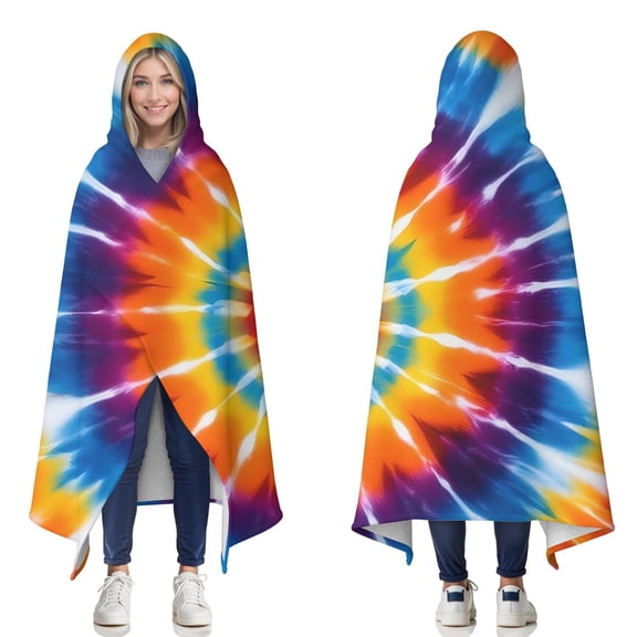 Wearable Blanket,Rainbow Tie Dye Sunburst Hooded Wearable Sherpa Blanket for Adults & Teens,Winter Poncho Shawl Wrap Cape Thick Warm,60"x80"