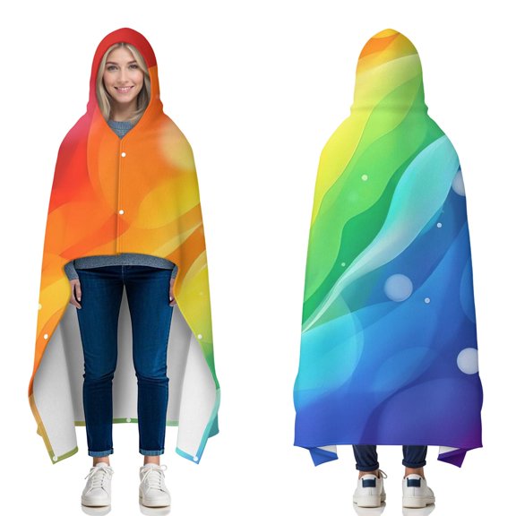 Wearable Blanket,Rainbow Tie Dye Wave Pattern Hooded Wearable Flannel Blanket for Adults & Teens with Buckle,Winter Poncho Shawl Wrap Cape,50"x60"