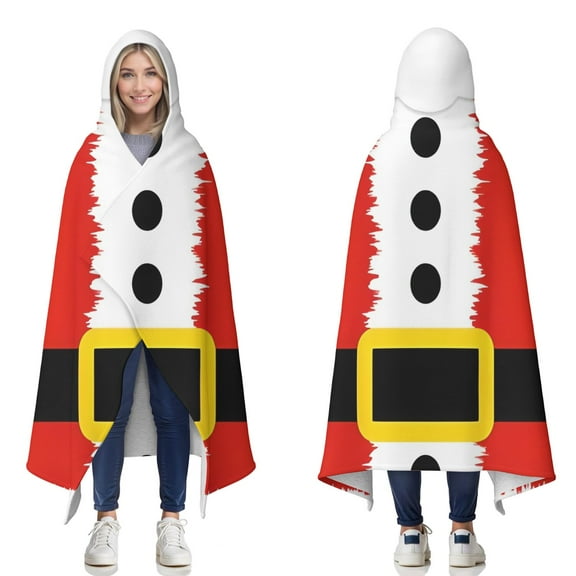 Wearable Blanket,Red Christmas Santa Costume Pattern Hooded Wearable Sherpa Blanket for Adults & Teens,Winter Poncho Shawl Wrap Cape Thick Warm,60"x80"