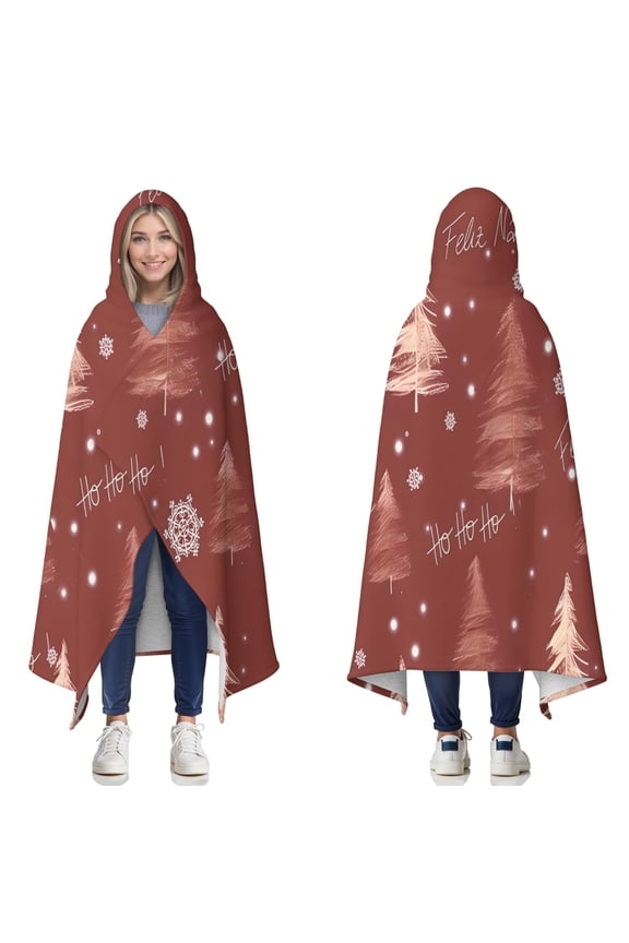 Wearable Blanket,Red Christmas Tree Pattern Hooded Wearable Sherpa Blanket for Adults & Teens,Winter Poncho Shawl Wrap Cape Thick Warm,60"x80"