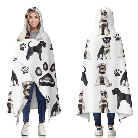 Wearable Blanket,Schnauzer Dogs Hooded Wearable Flannel Blanket for Adults & Teens,Winter Poncho Shawl Wrap Cape Cozy Anti-Pill,50"x60"