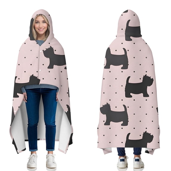 Wearable Blanket,Scottish Terrier Hooded Wearable Flannel Blanket for Adults & Teens with Buckle,Winter Poncho Shawl Wrap Cape,50"x60"