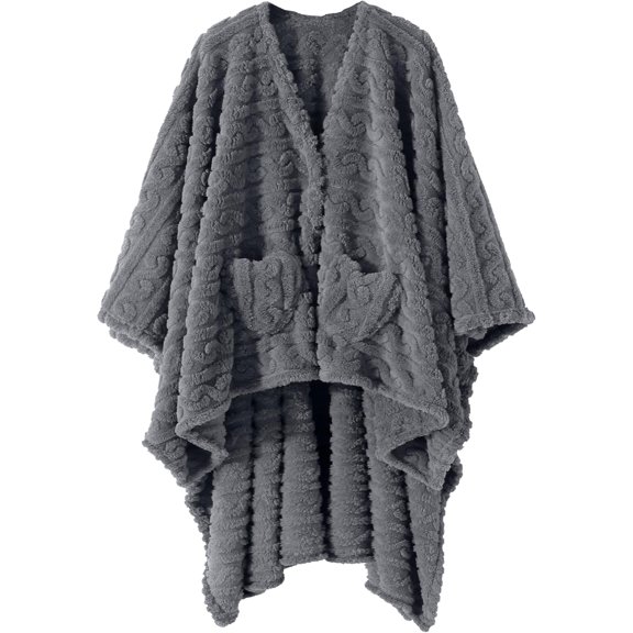 Wearable Blanket Sherpa Fleece Shawl Blanket with Pockets Blanket Poncho Cape for Adults, Cozy Shawl TV Throw Blankets