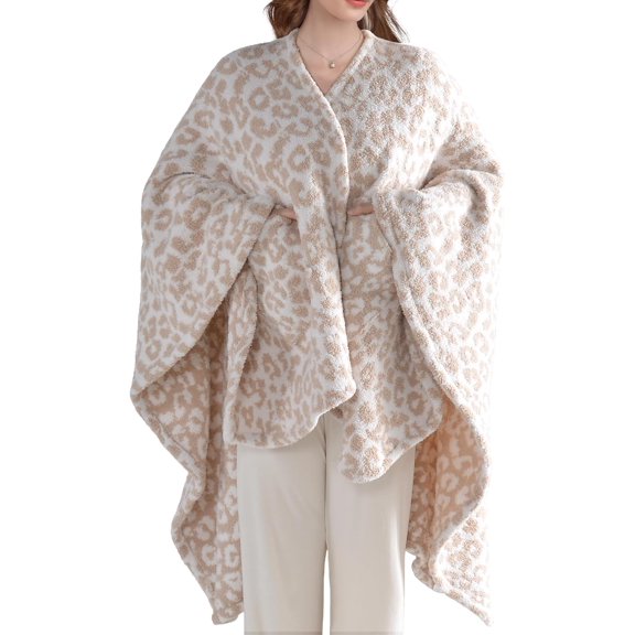 Wearable Blanket Super Soft Feather Yarn Blanket Shawl with Pockets Fuzzy Throw Blanket TV Blanket
