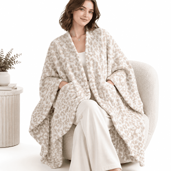 Wearable Blanket Super Soft Yarn Shawl With Pockets Fuzzy Throw Tv For Adults Teens