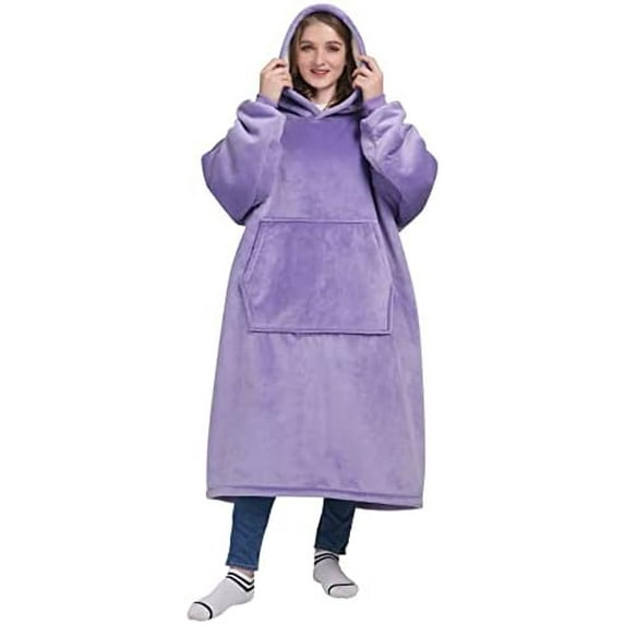 Wearable Blanket Sweatshirt Gifts for Women and Men, Sherpa Wearable Blanket Adult, Oversized Blanket Hoodie, Thick Sherpa Blanket Robe - Lilac
