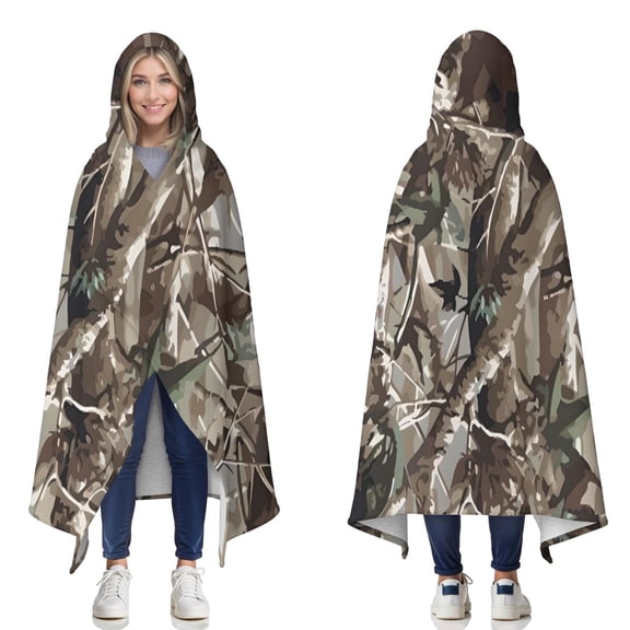 Wearable Blanket,Tree Bark Camo Branches Pattern Hooded Wearable Sherpa Blanket for Adults & Teens,Winter Poncho Shawl Wrap Cape Thick Warm,50"x60"