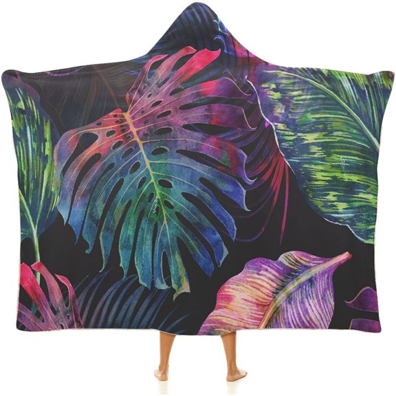Wearable Blanket, Tropical Hooded Blanket for Adults, Exotic Beach Palms, Soft Warm Cozy, 60 x 80inches, Children and Adults, Women Gift, Multicolor