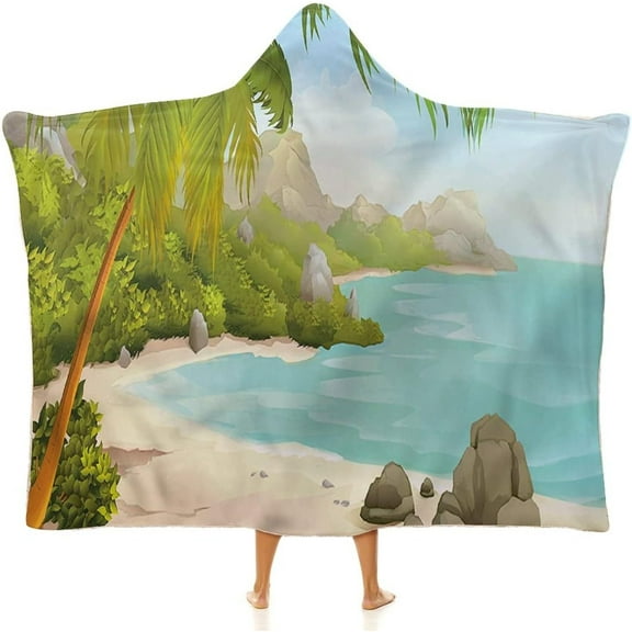 Wearable Blanket, Tropical Hooded Blanket for Adults, Exotic Beach Palms, Soft Warm Cozy, 60 x 80inches, Children and Adults, Women Gift, Multicolor