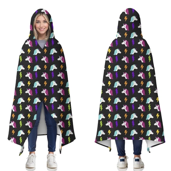 Wearable Blanket,Unicorn Lightning Pattern Hooded Wearable Flannel Blanket for Adults & Teens,Winter Poncho Shawl Wrap Cape Cozy Anti-Pill,60"x80"