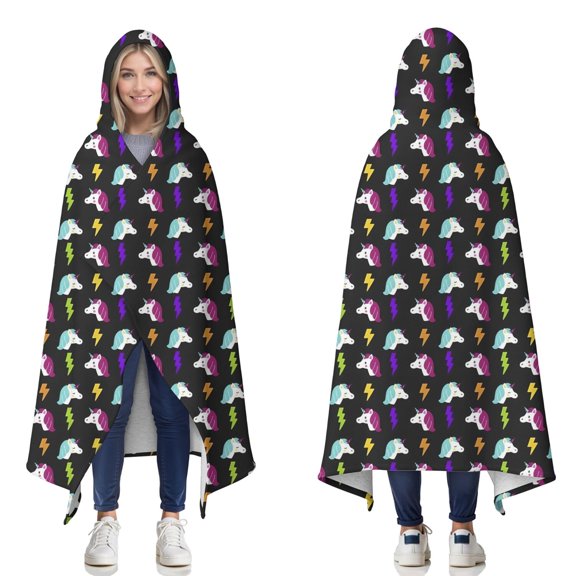 Wearable Blanket,Unicorn Lightning Pattern Hooded Wearable Sherpa Blanket for Adults & Teens,Winter Poncho Shawl Wrap Cape Thick Warm,50"x60"