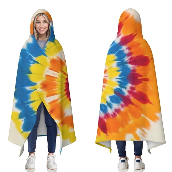 Wearable Blanket,Vibrant Tie Dye Spiral Hooded Wearable Sherpa Blanket for Adults & Teens,Winter Poncho Shawl Wrap Cape Thick Warm,60"x80"