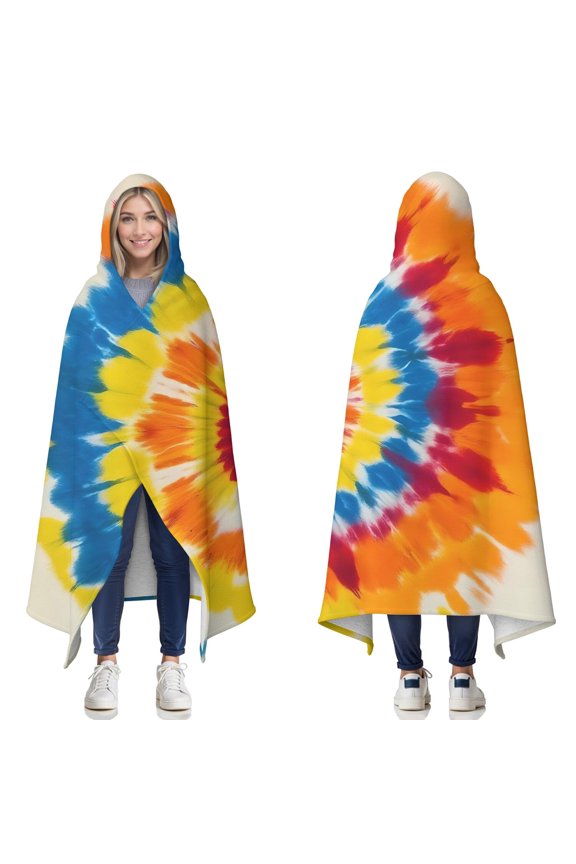 Wearable Blanket,Vibrant Tie Dye Spiral Hooded Wearable Sherpa Blanket for Adults & Teens,Winter Poncho Shawl Wrap Cape Thick Warm,60"x80"