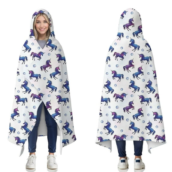 Wearable Blanket,Watercolor Dark Rainbow Unicorn Pattern Hooded Wearable Flannel Blanket for Adults & Teens,Winter Poncho Shawl Wrap Cape Cozy Anti-Pill,60"x80"