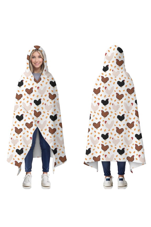 Wearable Blanket,White Chicken Heart Pattern Hooded Wearable Flannel Blanket for Adults & Teens,Winter Poncho Shawl Wrap Cape Cozy Anti-Pill,60"x80"