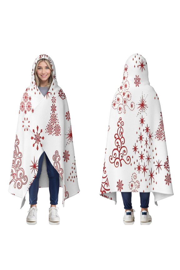 Wearable Blanket,White Christmas Tree Pattern Hooded Wearable Sherpa Blanket for Adults & Teens,Winter Poncho Shawl Wrap Cape Thick Warm,50"x60"