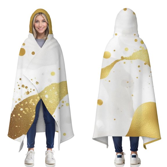 Wearable Blanket,White Marble Gold Spot Pattern Hooded Wearable Sherpa Blanket for Adults & Teens,Winter Poncho Shawl Wrap Cape Thick Warm,60"x80"