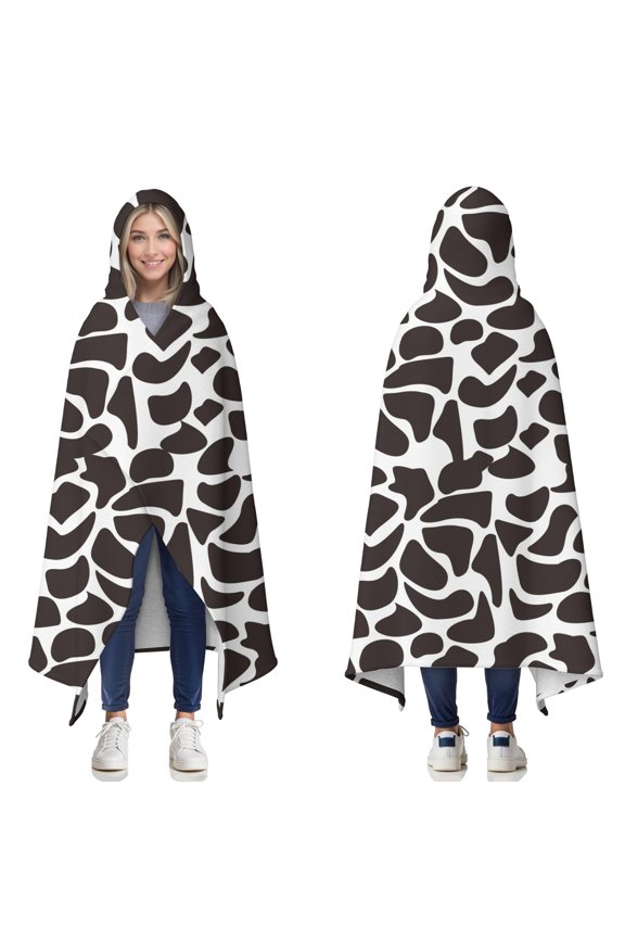 Wearable Blanket,White and Black Of Leopard Print Hooded Wearable Sherpa Blanket for Adults & Teens,Winter Poncho Shawl Wrap Cape Thick Warm,50"x60"