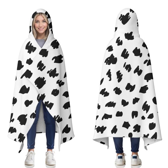 Wearable Blanket,White and Black Of Leopard Print Hooded Wearable Sherpa Blanket for Adults & Teens,Winter Poncho Shawl Wrap Cape Thick Warm,60"x80"