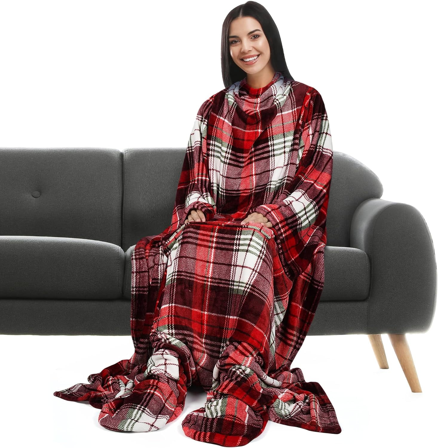 Wearable Blanket With Sleeves And Foot Pocket, Wearable Blanket Adult