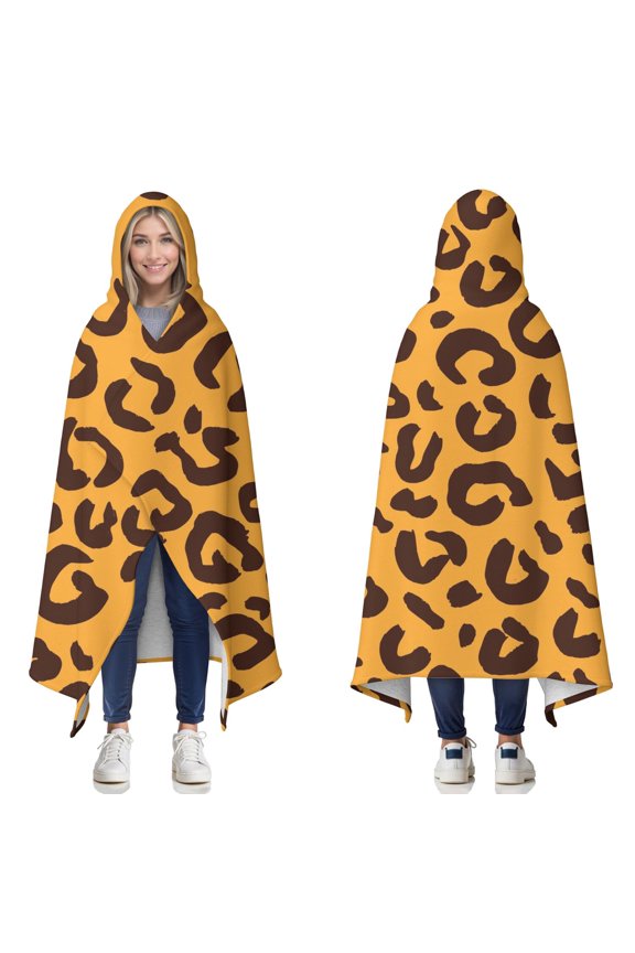 Wearable Blanket,Yellow and Black Of Leopard Print Hooded Wearable Sherpa Blanket for Adults & Teens,Winter Poncho Shawl Wrap Cape Thick Warm,50"x60"
