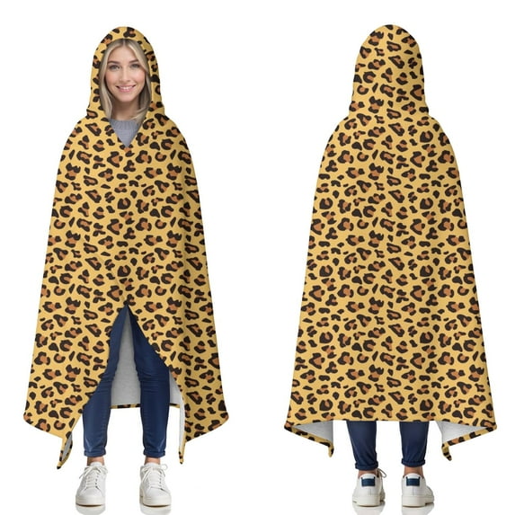 Wearable Blanket,Yellow and Brown Of Cheetah Print Hooded Wearable Sherpa Blanket for Adults & Teens,Winter Poncho Shawl Wrap Cape Thick Warm,50"x60"