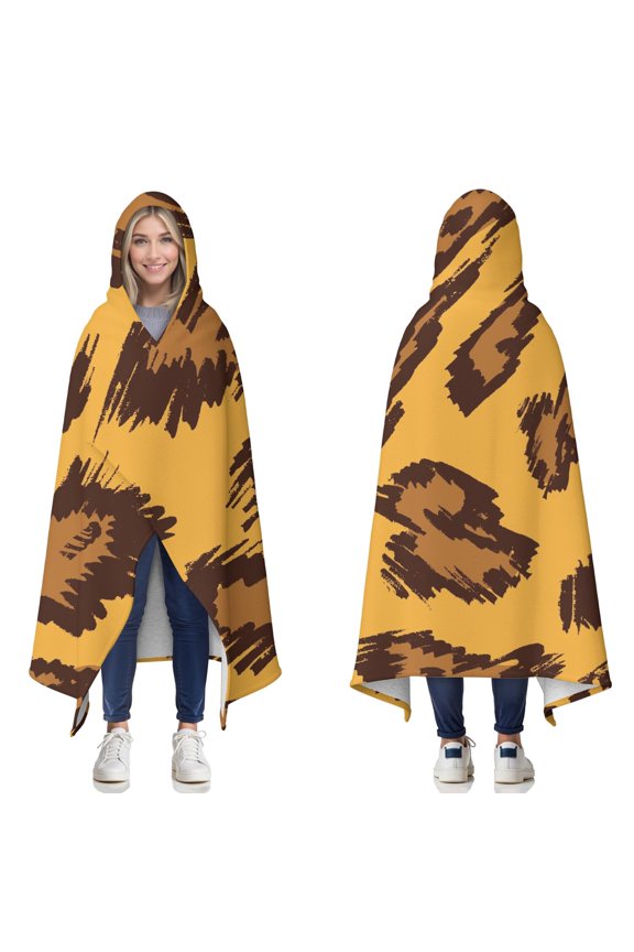 Wearable Blanket,Yellow and Brown Of Leopard Print Hooded Wearable Sherpa Blanket for Adults & Teens,Winter Poncho Shawl Wrap Cape Thick Warm,60"x80"