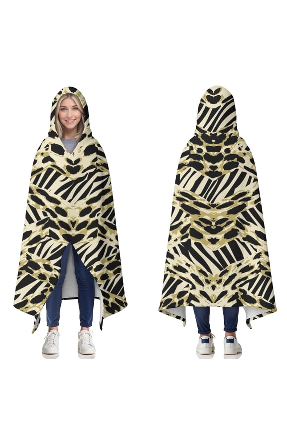 Wearable Blanket,Zebra and Leopard Print Pattern Hooded Wearable Sherpa Blanket for Adults & Teens,Winter Poncho Shawl Wrap Cape Thick Warm,50"x60"