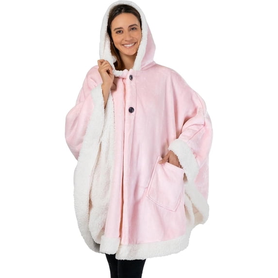 Wearable Blanket for Adult Women, Cozy Plush Fleece Blanket Poncho Cape with Hood, Super Soft Shawl, Angel Wrap Throw for Office, Dark Gray
