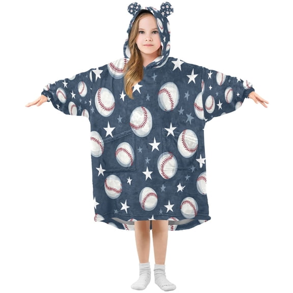 Wearable Blanket with Sleeves and Pocket Oversized Hooded Sweatshirt 3-14 YR Baseball Stars Pattern M