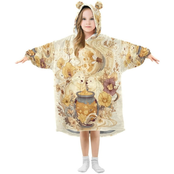 Wearable Blanket with Sleeves and Pocket Oversized Hooded Sweatshirt 3-14 YR Bears Are Eating Honey S