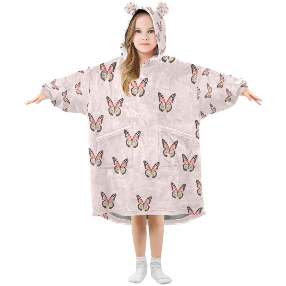 Wearable Blanket with Sleeves and Pocket Oversized Hooded Sweatshirt 3-14 YR Beautiful Butterflies S