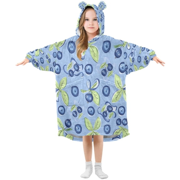 Wearable Blanket with Sleeves and Pocket Oversized Hooded Sweatshirt 3-14 YR Blueberry and Ribbon S
