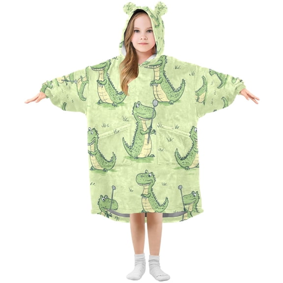 Wearable Blanket with Sleeves and Pocket Oversized Hooded Sweatshirt 3-14 YR Cartoon Alligators Playing Golf M