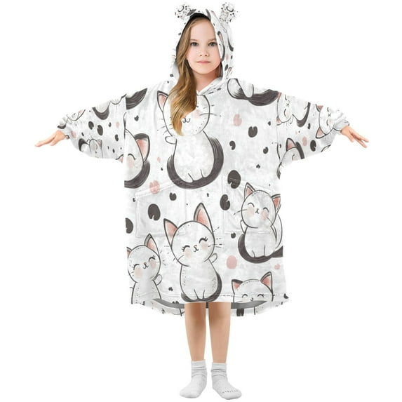 Wearable Blanket with Sleeves and Pocket Oversized Hooded Sweatshirt 3-14 YR Cartoon Cat S