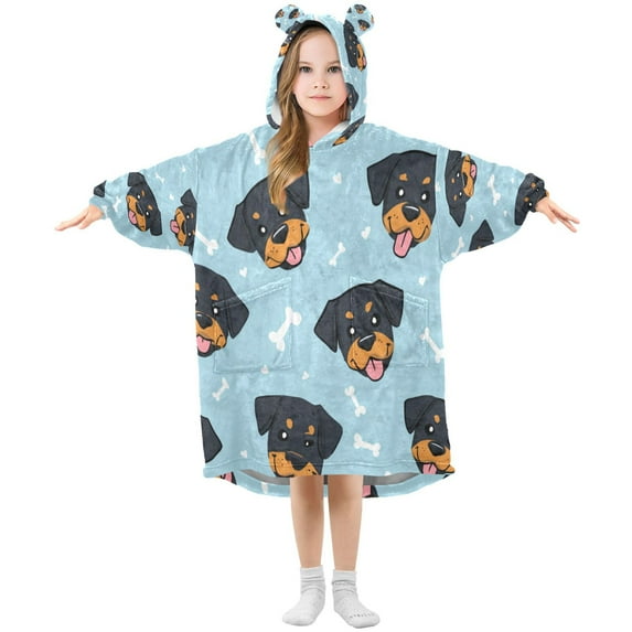 Wearable Blanket with Sleeves and Pocket Oversized Hooded Sweatshirt 3-14 YR Cartoon Dog Faces and Bones M