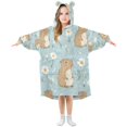 thumbnail image 1 of Wearable Blanket with Sleeves and Pocket Oversized Hooded Sweatshirt 3-14 YR Cute Capybara and Daisies S, 1 of 7